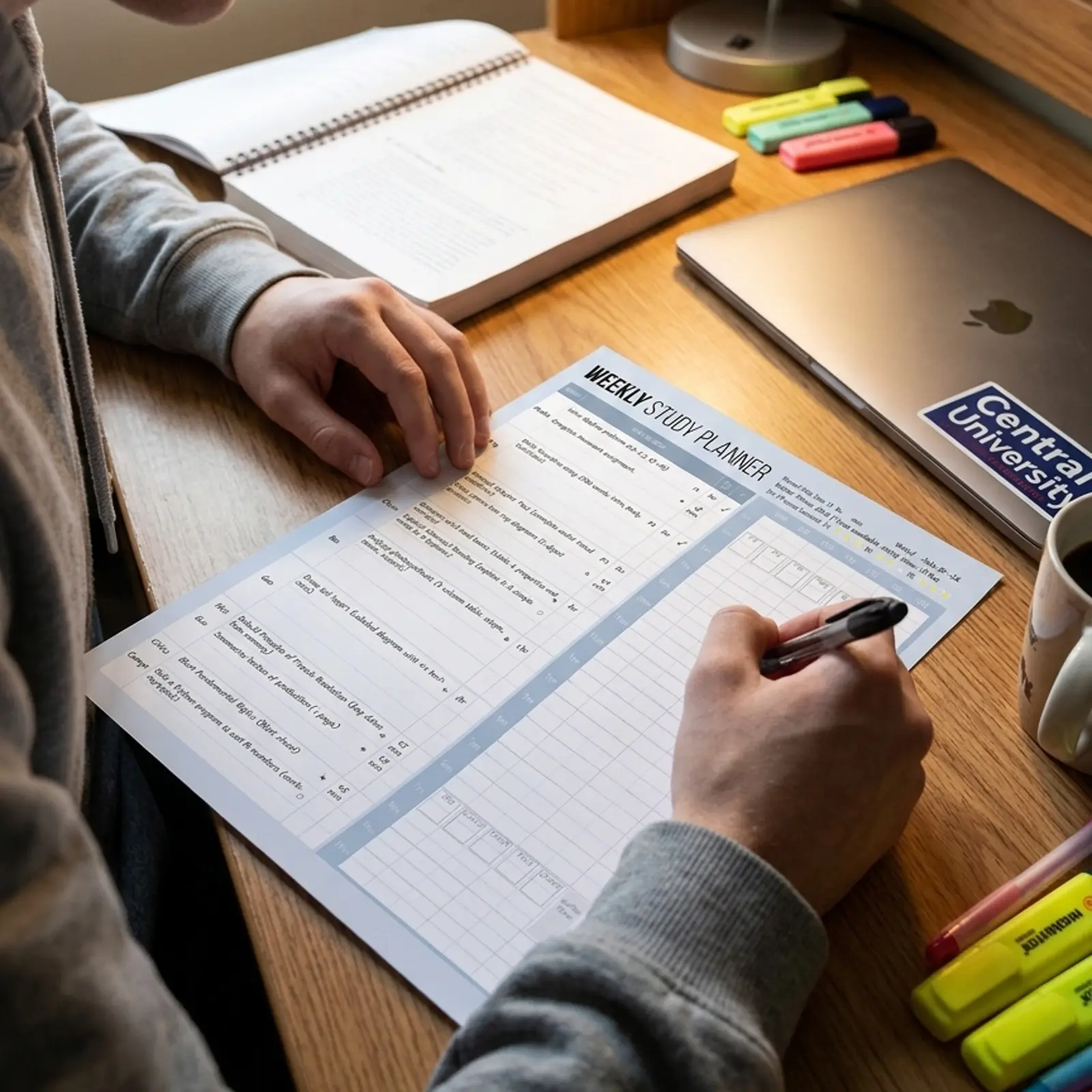 Student using Weekly Study Planner